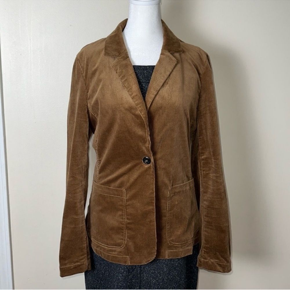 Love Tree L Brown One Button Front Collared Corduroy Blazer Jacket